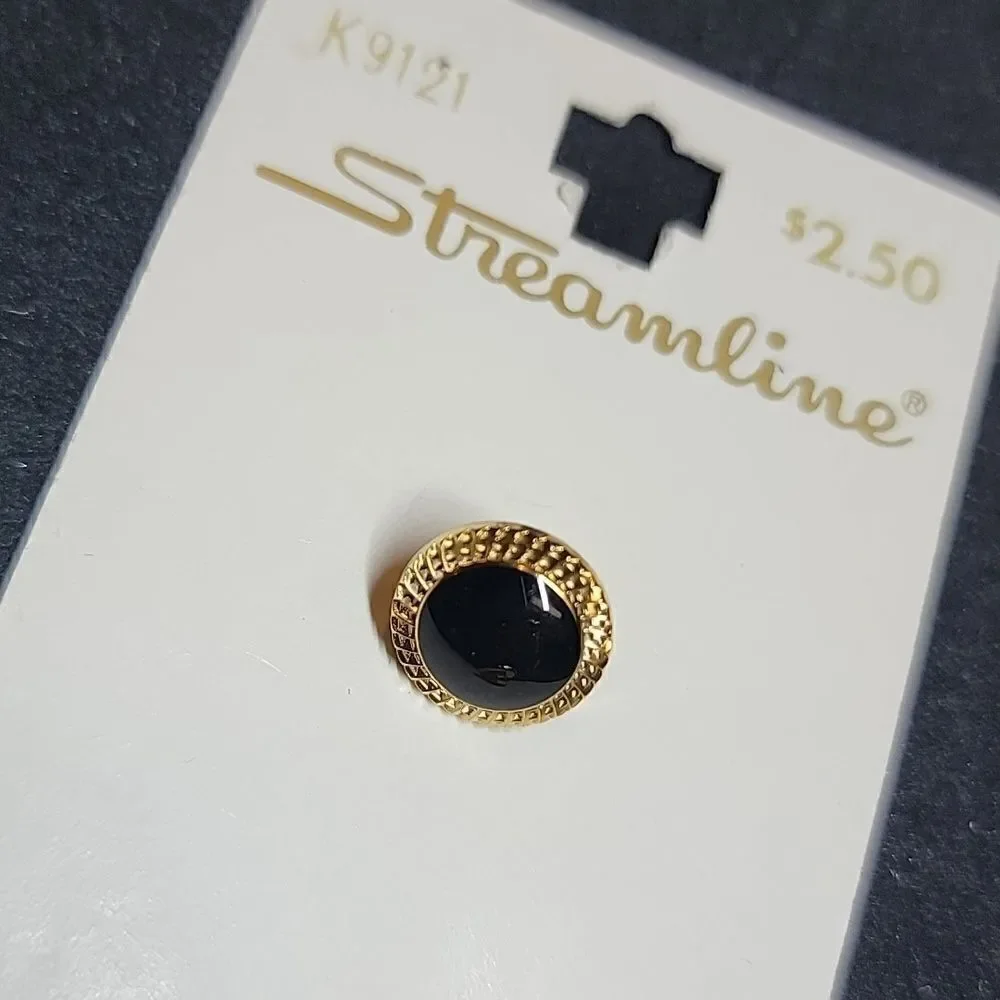 Streamline Vintage Black Gold Round Metal Buttons Cards Set  #K9121